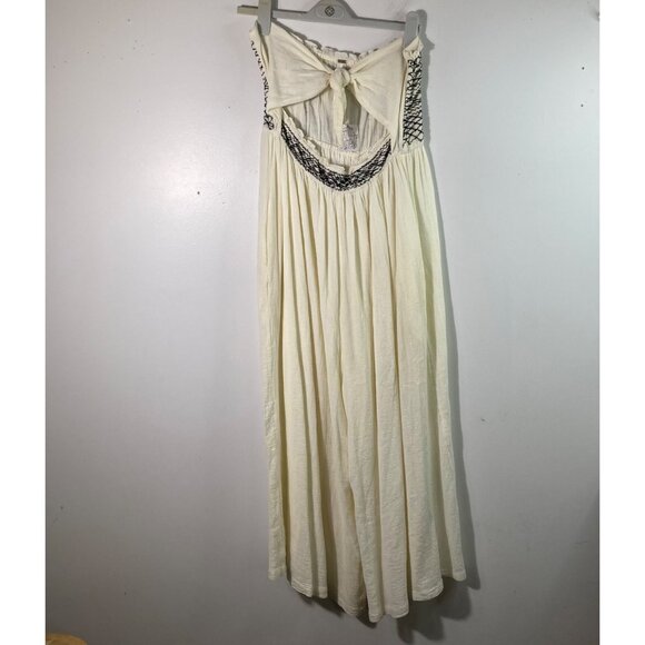 Womens Free People Carmen Convertible Smocked Jumpsuit Cream Navy L NWT - Picture 1 of 12